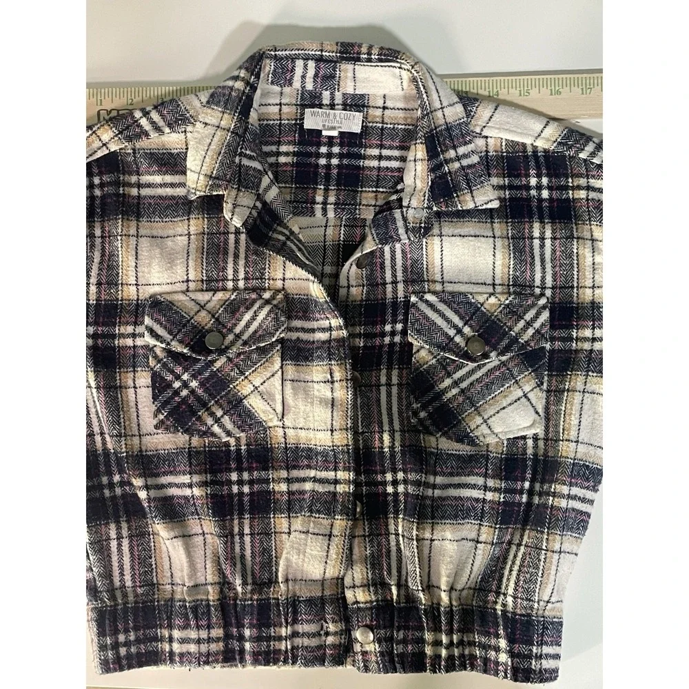 Warm & Cozy Lifestyle Plaid Cropped‎ Shirt Jacket Women's Size L